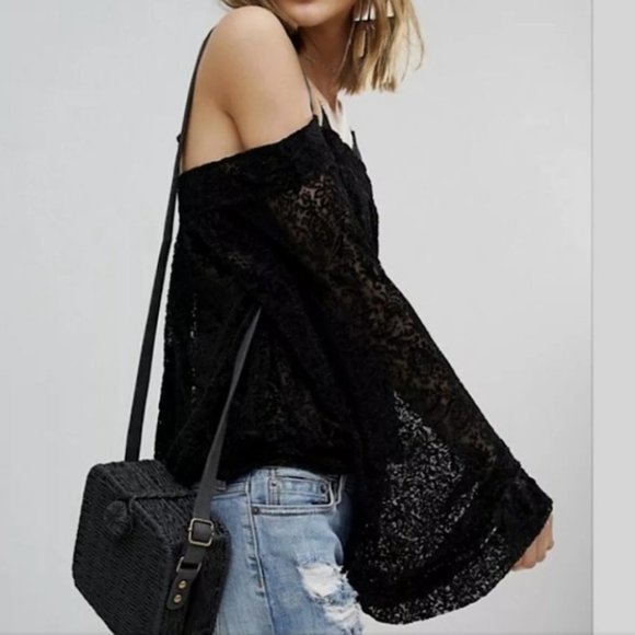 Free People Ginger Berry burnout velvet off the shoulder top black XS - Picture 4 of 12